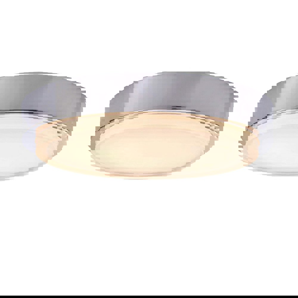 Flush Bathroom Ceiling Light IP44 Chrome Plate & White Glass 18W LED module Loops