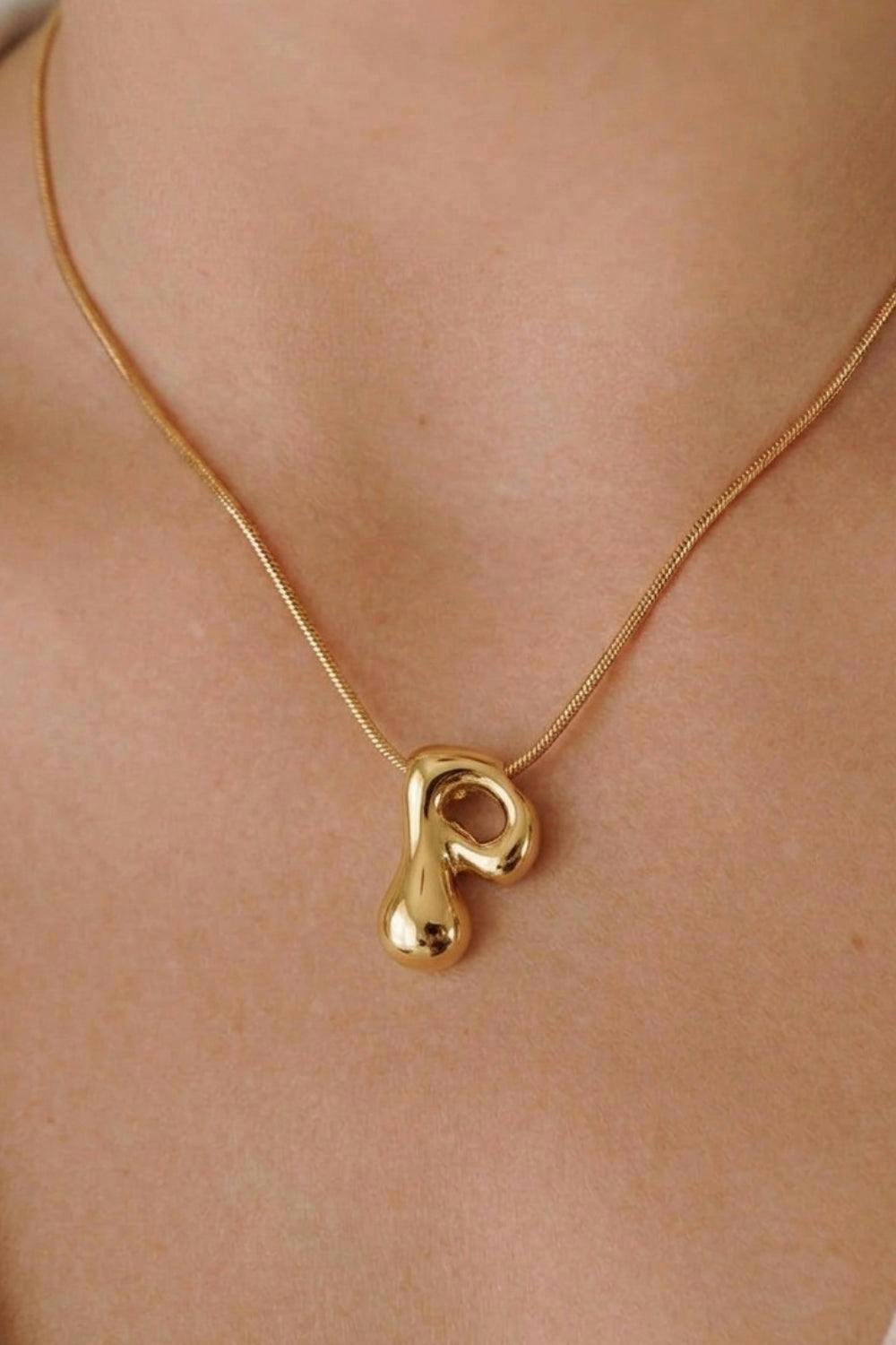 Serla Bubble Initial Gold Plated Necklace Letter P