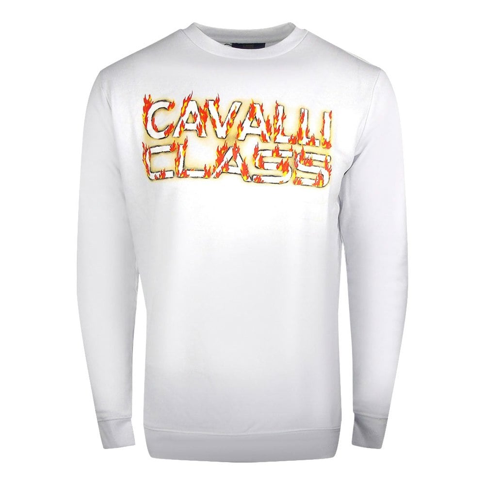 Cavalli Class Fire Logo Design White Sweatshirt L