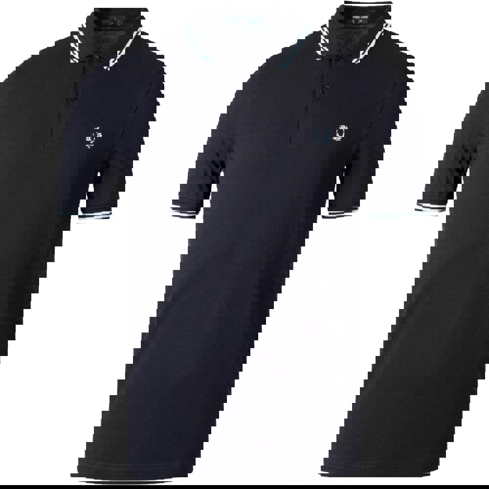 Fred Perry Light Blue Twin Tipped Collar Black Polo Shirt XS