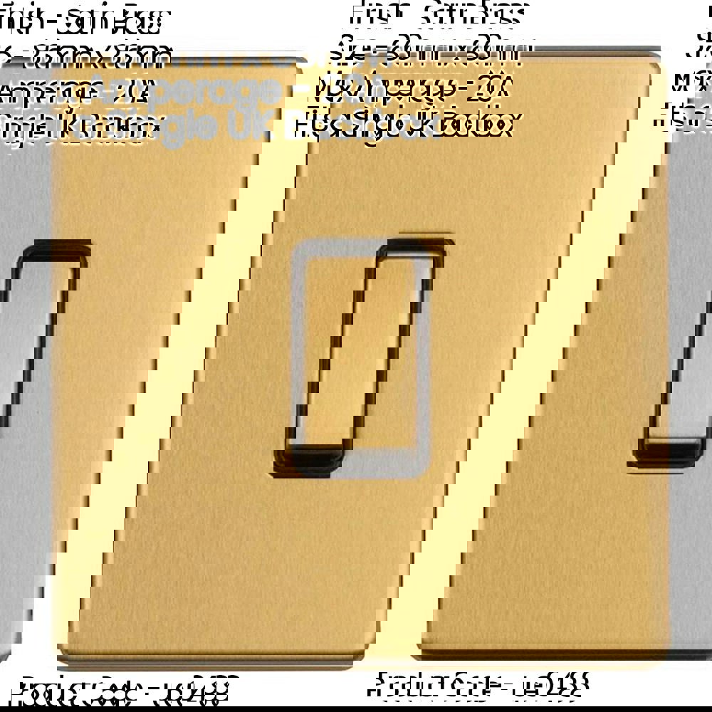 1 Gang 20A Single Light Switch SCREWLESS SATIN BRASS 2 Way Slim Rocker Plate