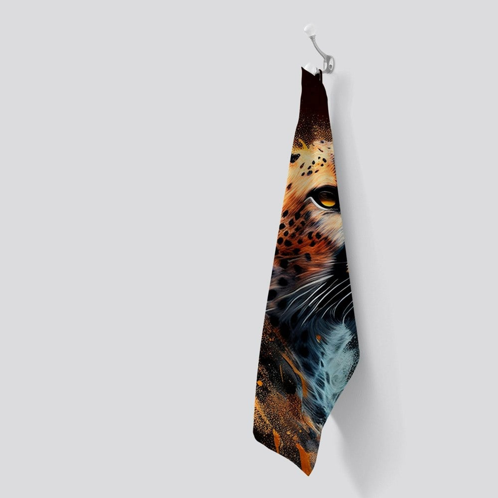 Warren Reed Cheetah Face Splashart Dark Background Tea Towel