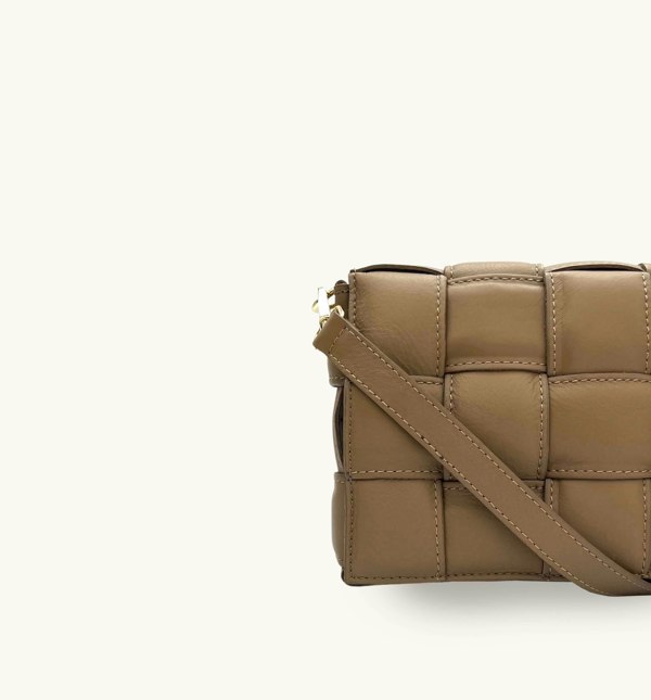 Apatchy London Padded Woven Leather Crossbody Bag - Latte