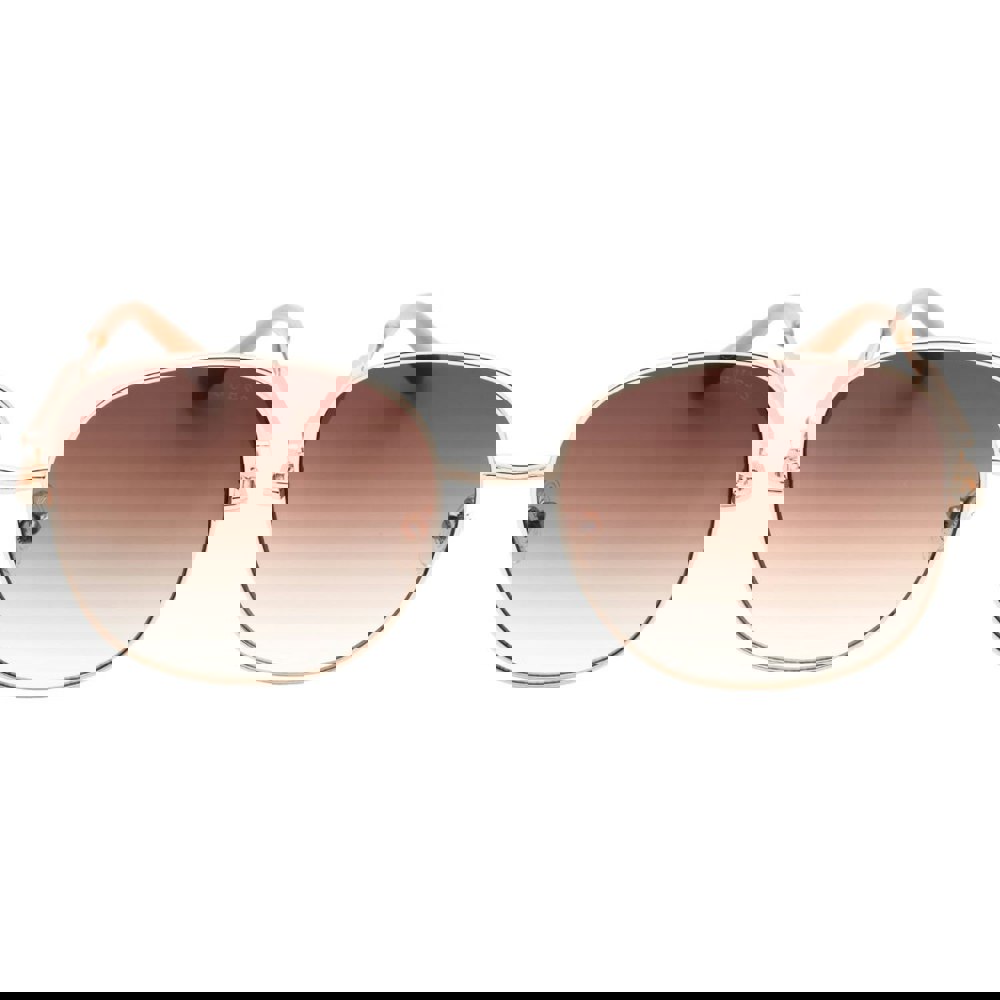 Guess Shiny Rose Gold Metal Frame Gradient Brown Lensed Sunglasses