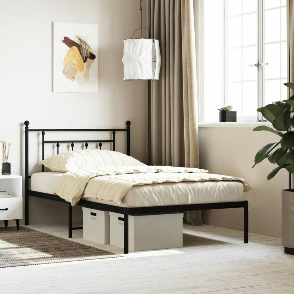 Berkfield Metal Bed Frame with Headboard Black 107x203 cm