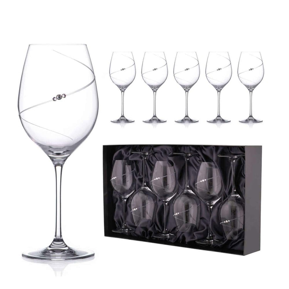 Diamante Allure Red Wine Glasses Adorned with Swarovski® Crystals - Set of 6