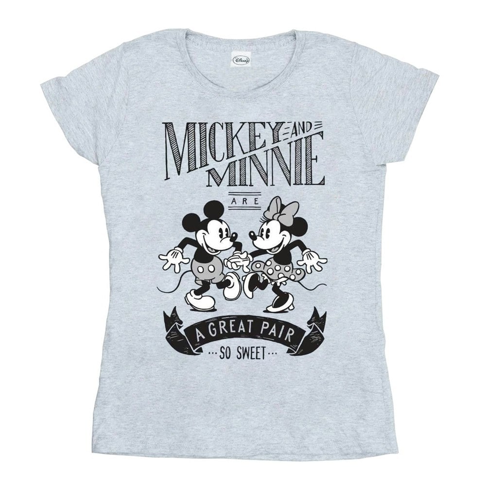 Disney Womens/Ladies Mickey And Minnie Mouse Great Pair Cotton T-Shirt - Sports Grey