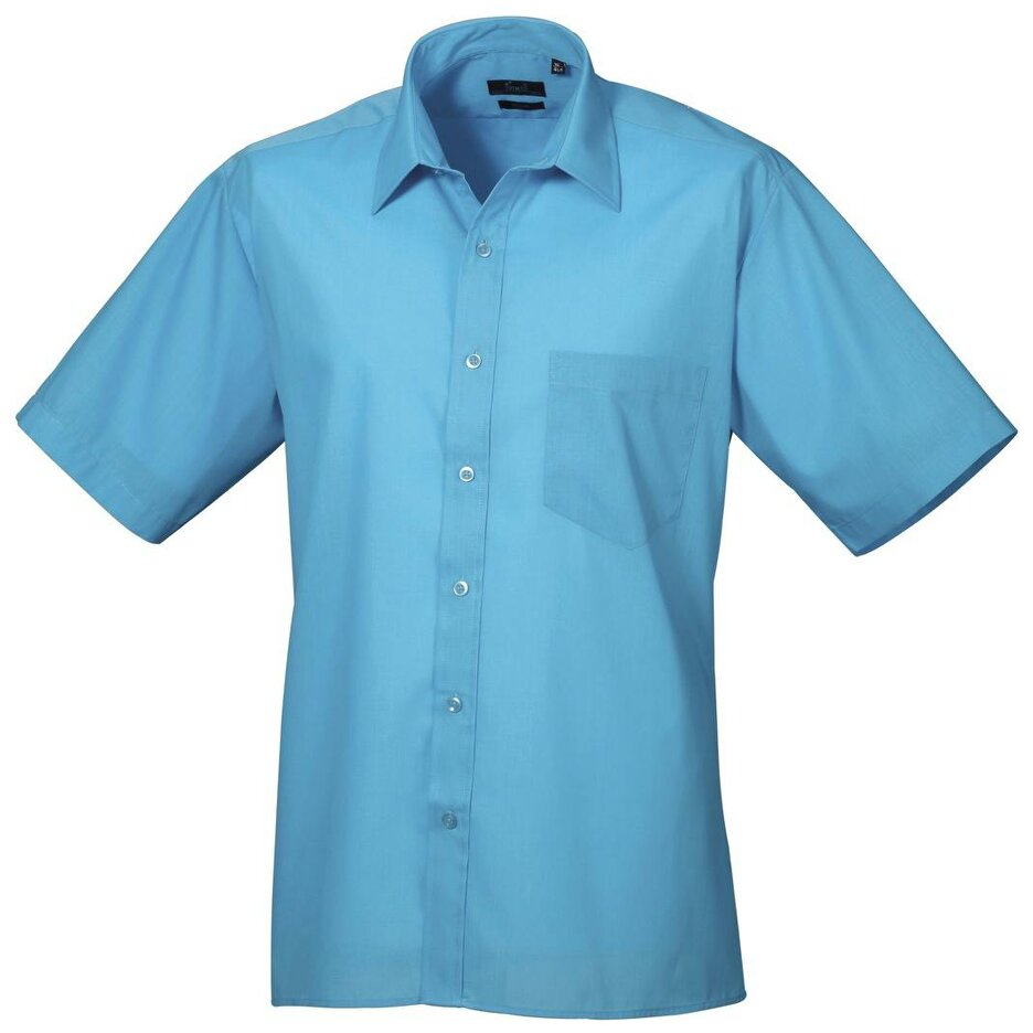 Premier Mens Short Sleeve Formal Poplin Plain Work Shirt - Turquoise - Turquoise - 65% Polyester/35% Cotton