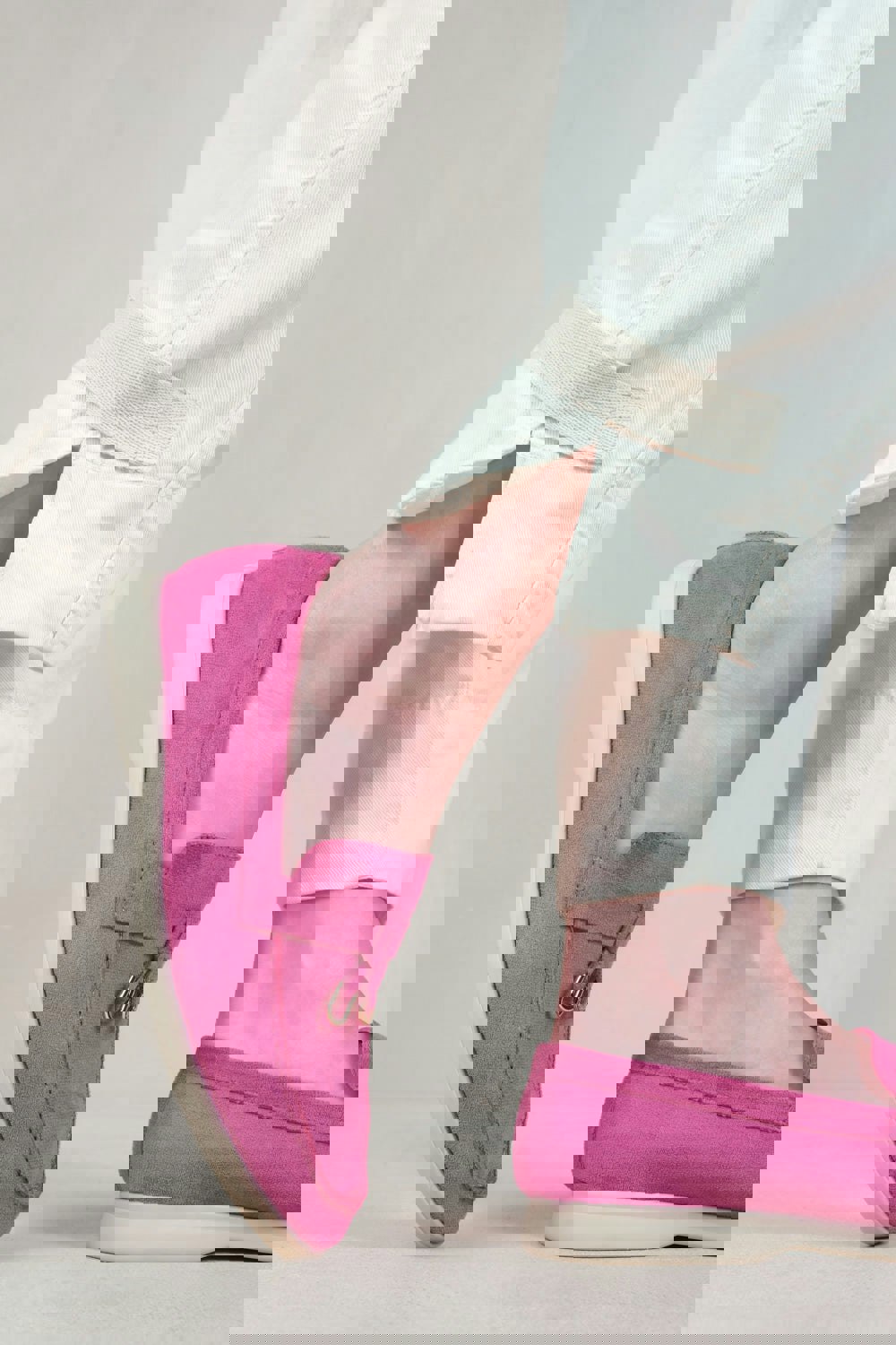 Where's That From Pegasus Slip on Trim Loafers With Accessory Detailing in Fuchsia Suede