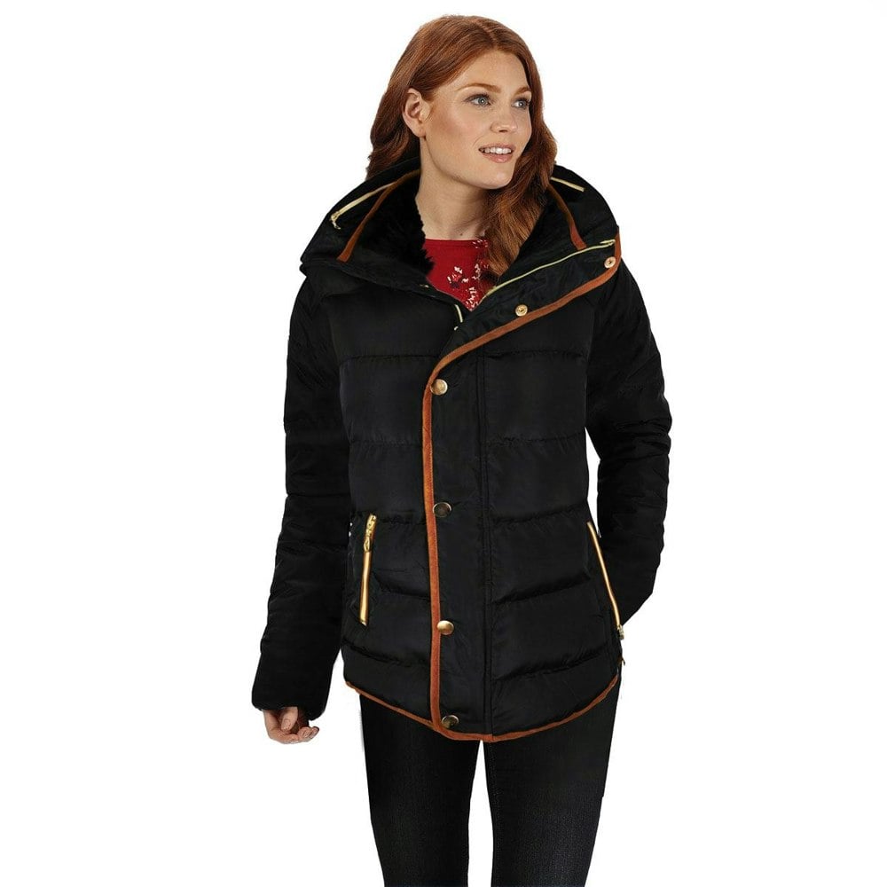 Where's That From Wrenly Quilted Hooded Winter Coat With Full Sleeves in Black