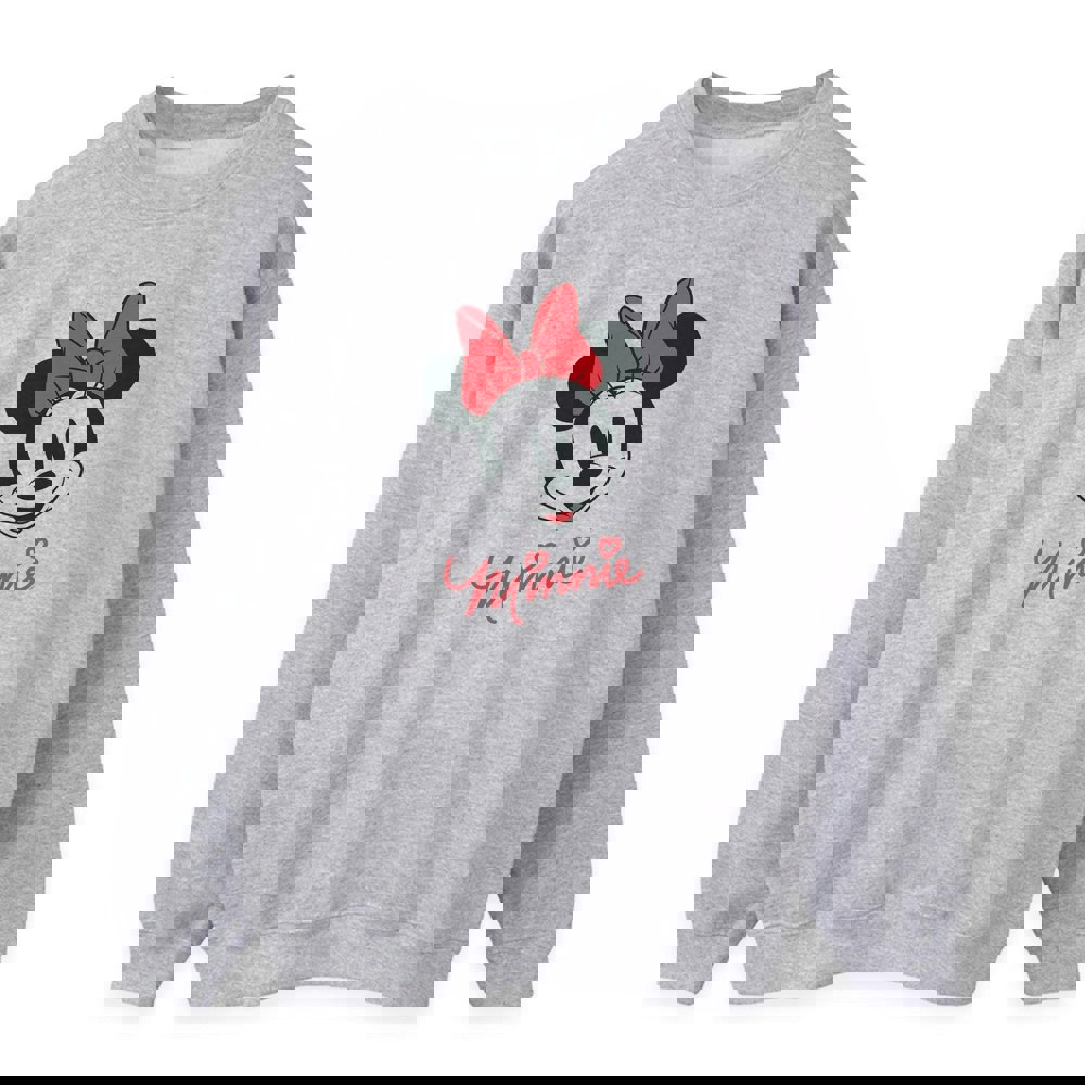 Disney Womens/Ladies Minnie Mouse Face Heather Sweatshirt - Heather Grey