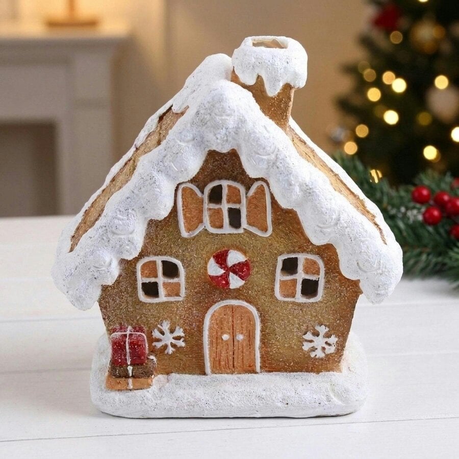 Garden Greatness LED Snowy Gingerbread House with Gift Stack