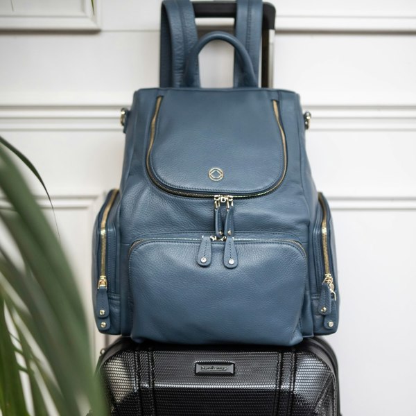 KeriKit England Amber Leather Backpack - Denim Blue