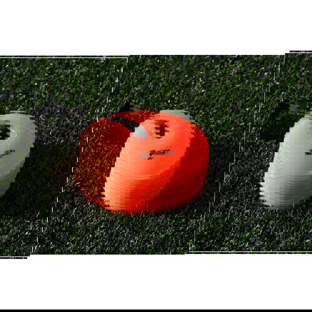 40x ORANGE Near Flat Sports Pitch Markers 8.5 Inch Round Slim Cones & Carry Bag