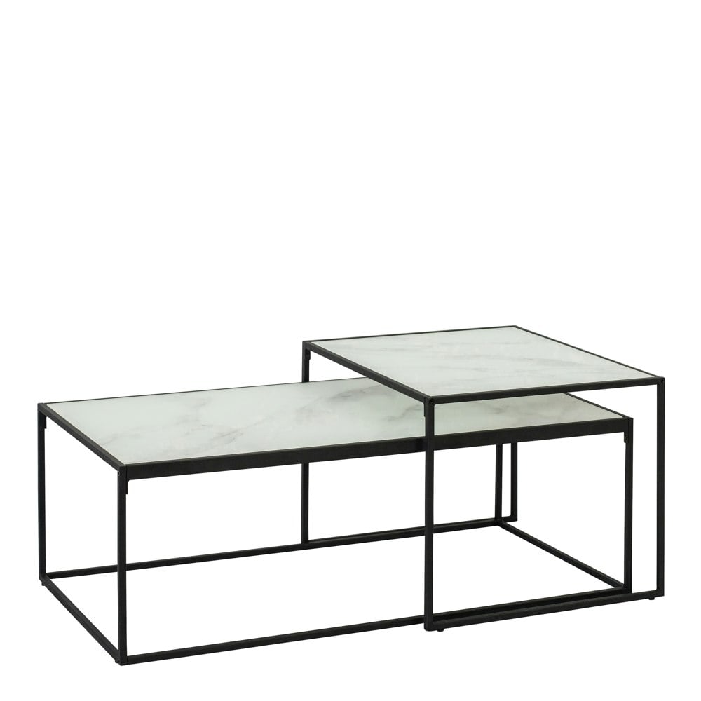 Furniture To Go Bolton Coffee Table Set with White Marble Effect Glass Top & Black Legs