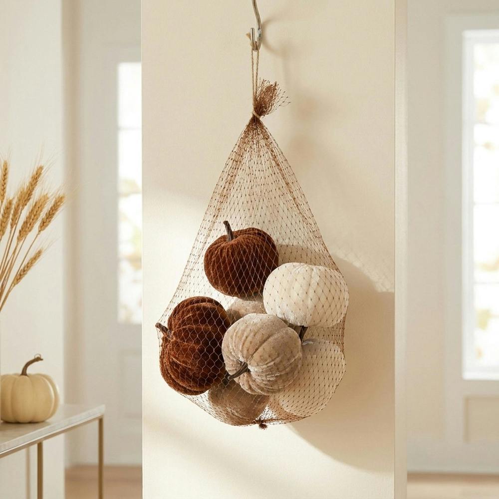 Garden Greatness Decorative Brown White Velvet Pumpkins Bag