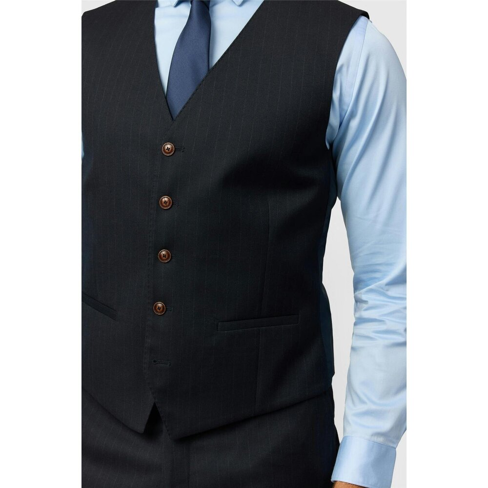 Antique Rogue Tailored Fit Stretch Flannel Arlen Navy Pinstripe Waistcoat