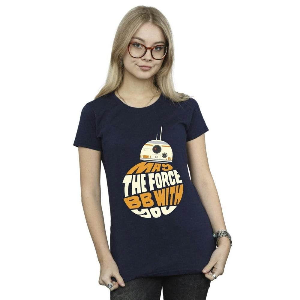 Star Wars Womens/Ladies May The Force BB8 Cotton T-Shirt - Navy Blue