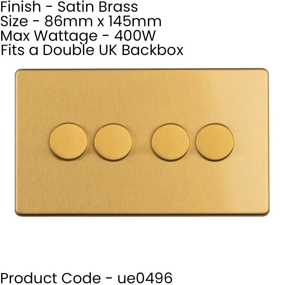 2 PACK 4 Gang Dimmer Switch 2 Way LED SCREWLESS SATIN BRASS Light Dimming Wall