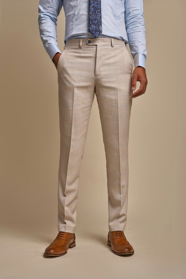 House of Cavani Caridi Short Check Three Piece Suit - Beige