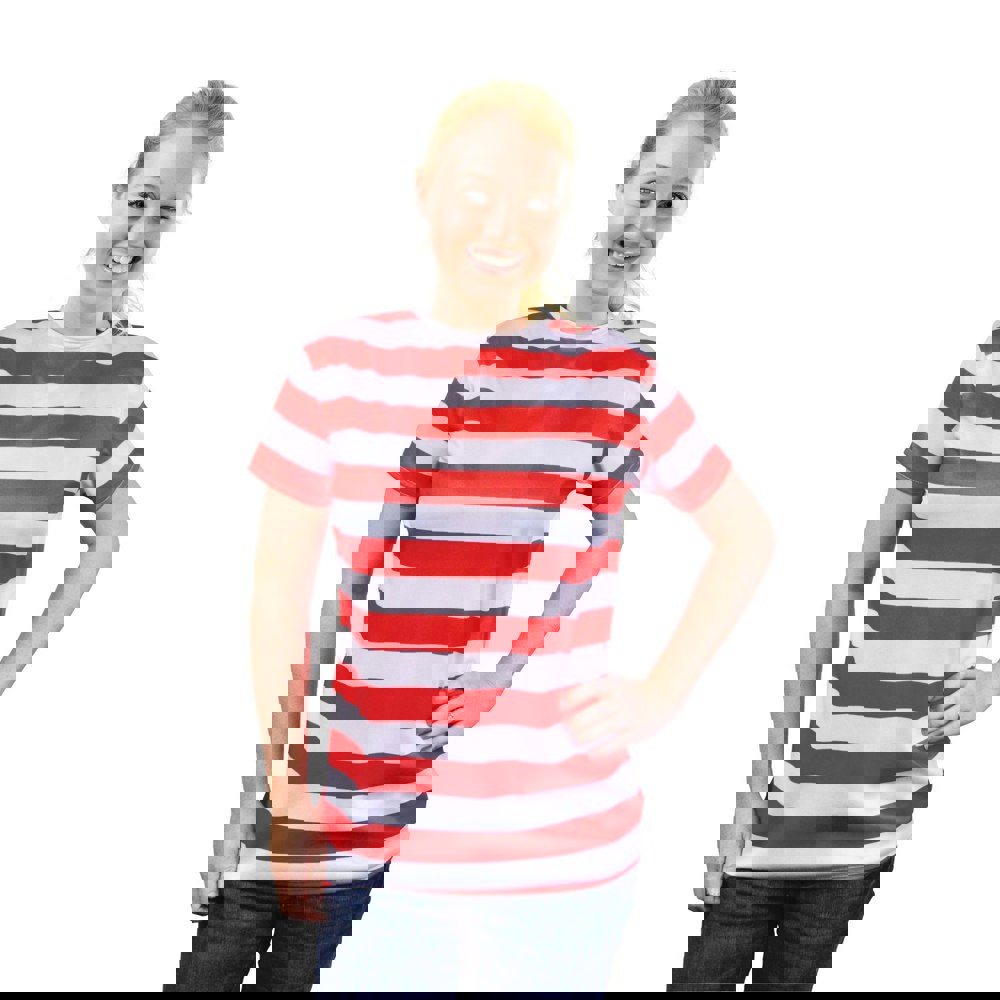 Bristol Novelty Womens/Ladies Striped T-Shirt - Red/White