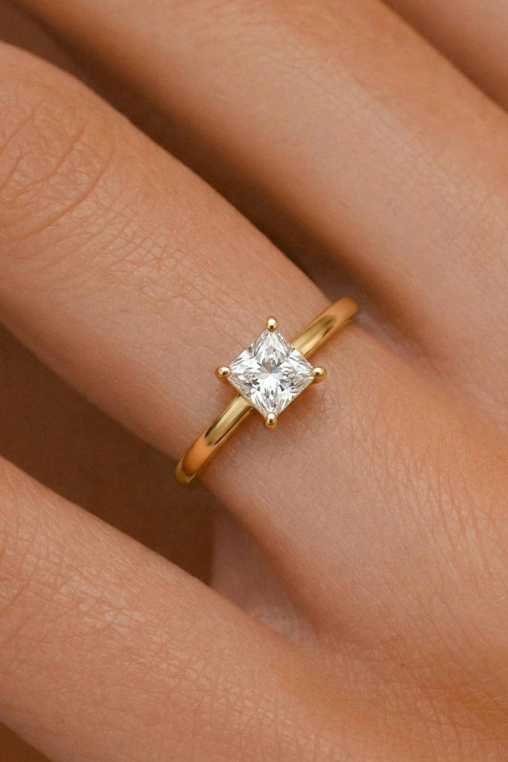 Gold Plated Diamante Solitaire Ring