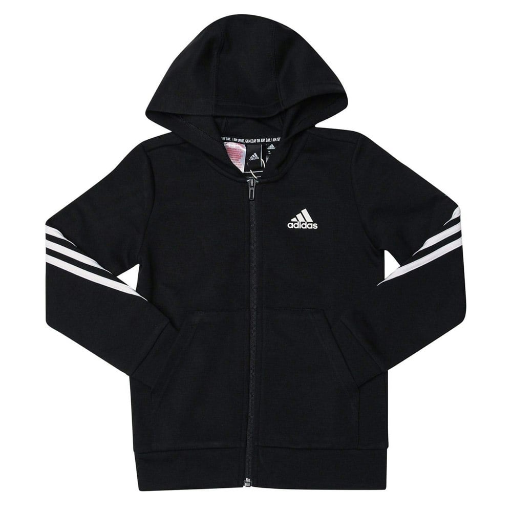 Adidas Childrens/Kids Striped Double Knit Full Zip Hoodie - Black/White