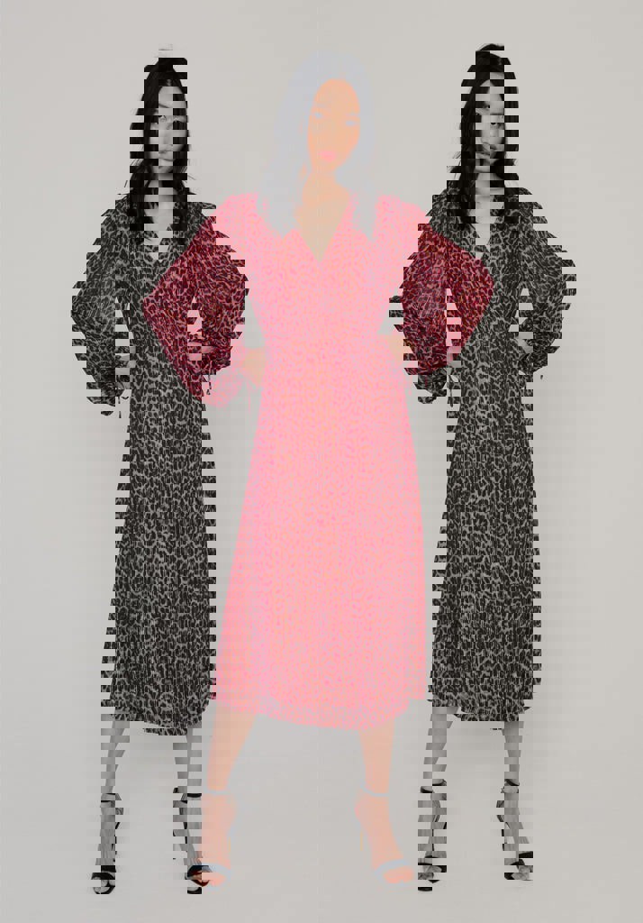 Fifi Leopard Midi Dress in Burgundy