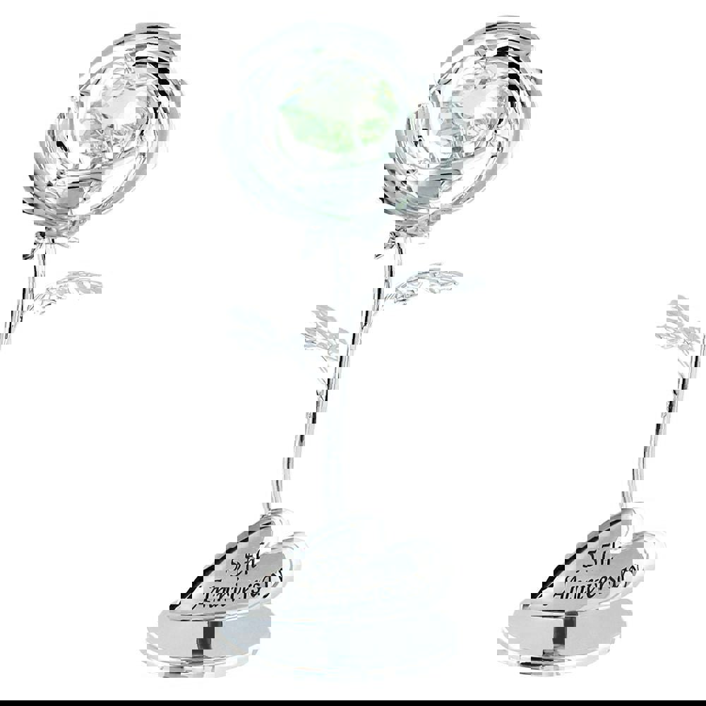 Modern "55th Anniversary" Silver Plated Flower with Green Swarovski Crystal Bead Image 1