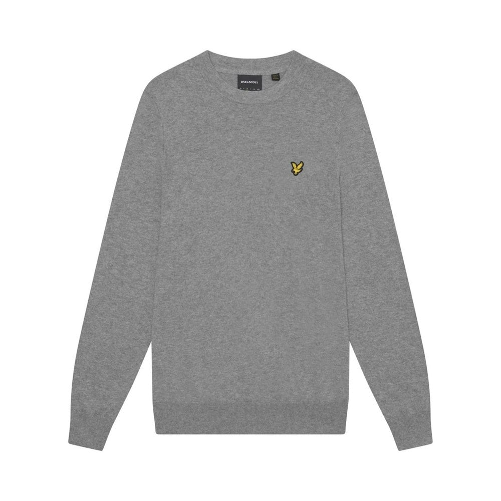 Lyle & Scott Mens Cotton Merino Crew Neck Jumper - Mid Grey Marl