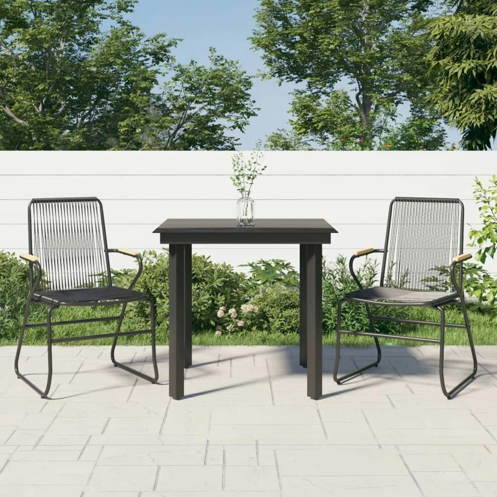 Berkfield 3 Piece Garden Dining Set Black PVC Rattan