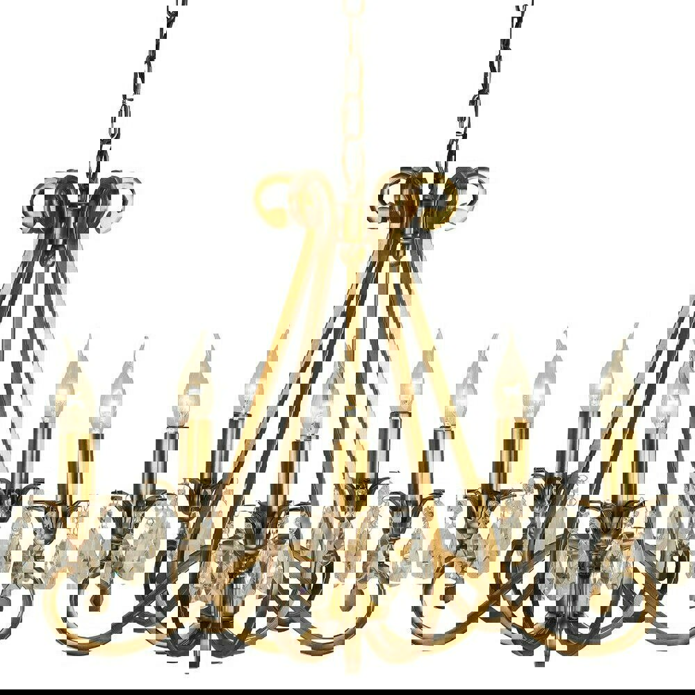 Esher Ceiling Pendant Chandelier Antique Brass & Crystal Curved 5 Lamp Light Loops