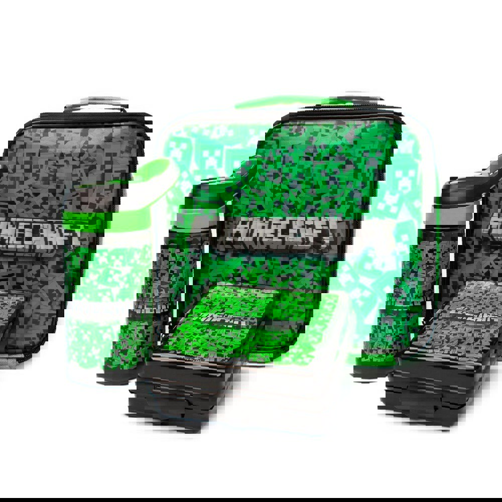 Minecraft Lenticular Creeper Lunch Bag Set - Green/Black
