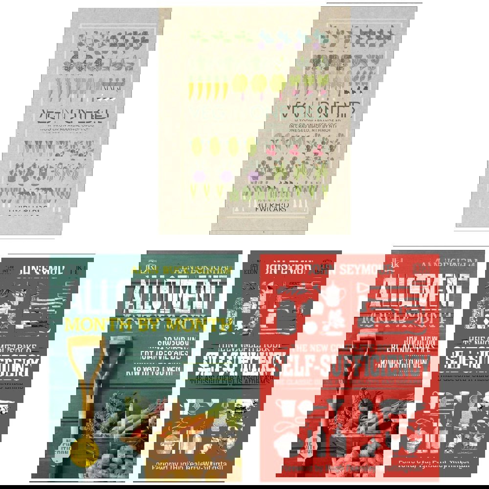 Veg in One Bed, Allotment Month By Month, The New Complete Book of Self-Sufficiency 3 Books Set