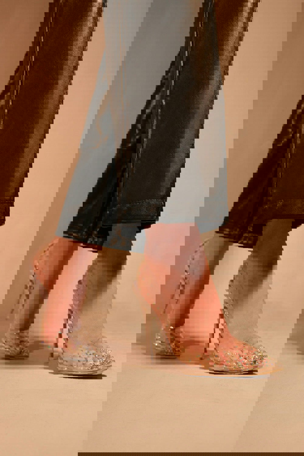 Where's That From Cecelia Perspex Diamante High Heels in Nude
