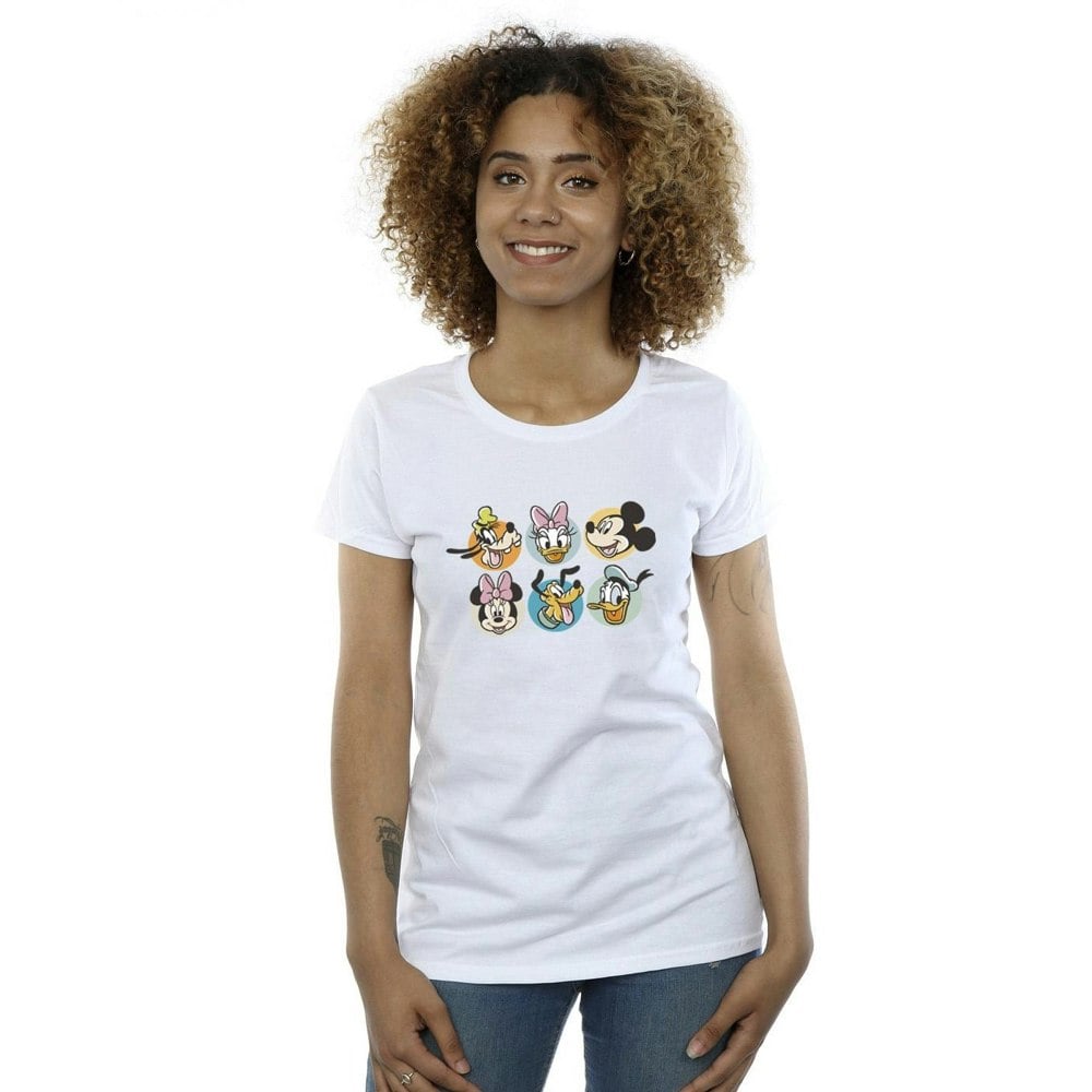 Disney Womens/Ladies Mickey Mouse And Friends Faces Cotton T-Shirt - White
