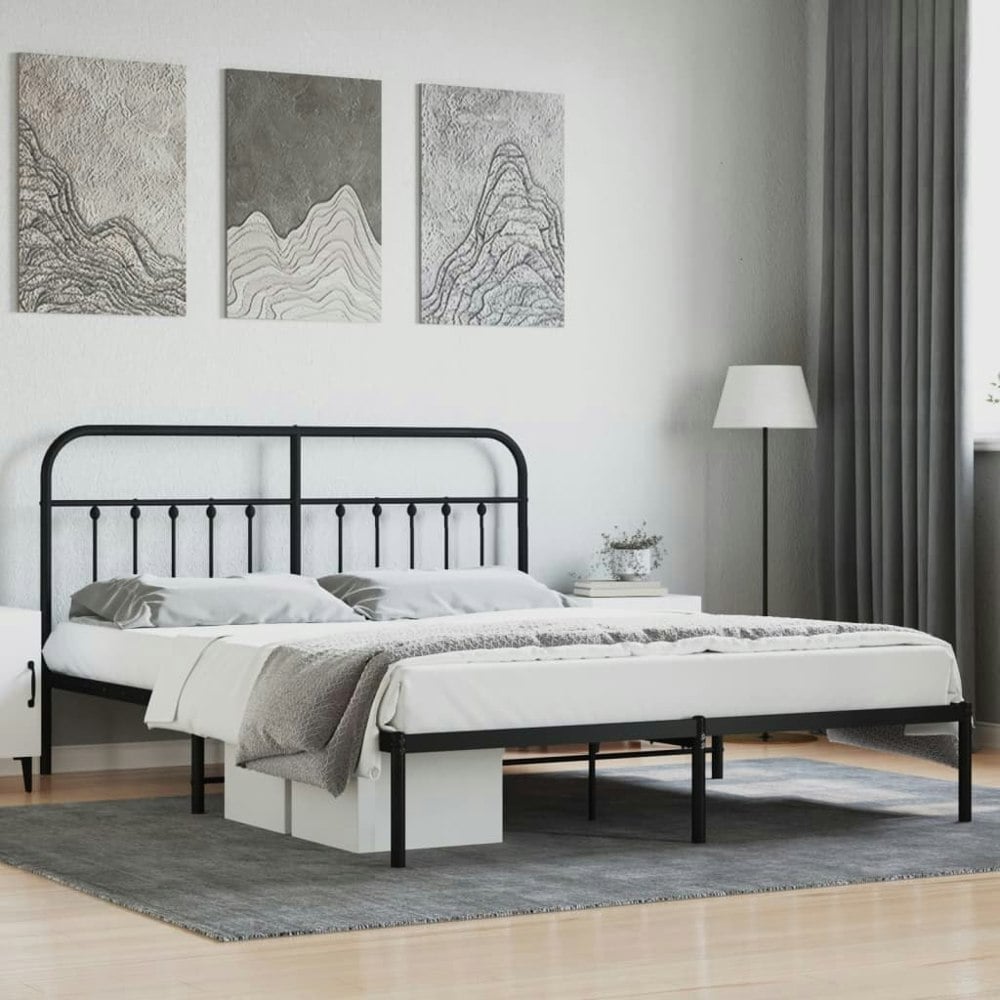 Berkfield Metal Bed Frame with Headboard Black 183x213 cm