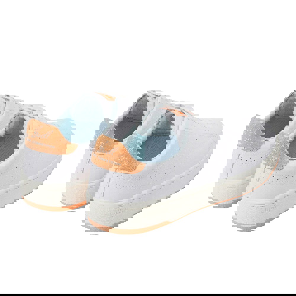Superga Unisex Adult 4833 Lendl Leather Trainers - White/Melon Orange/Azure Ice
