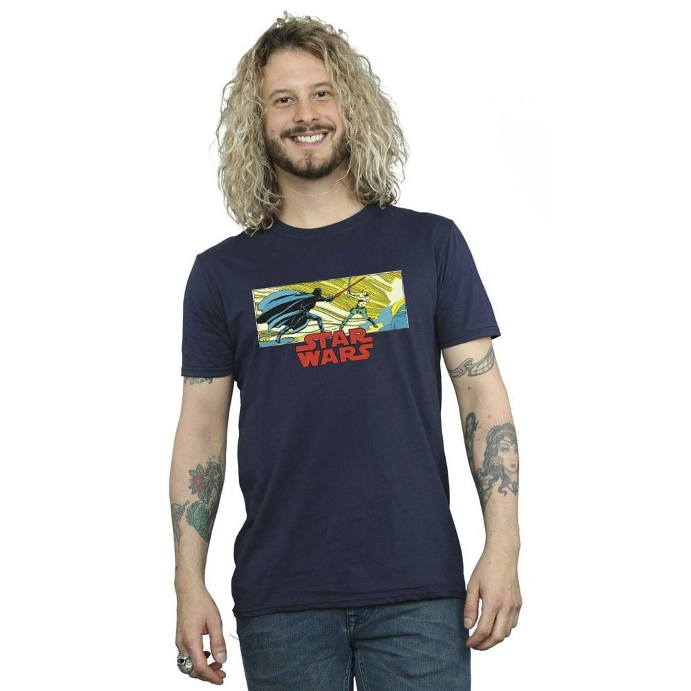 Star Wars Mens Comic Strip Luke And Vader T-Shirt - Navy Blue