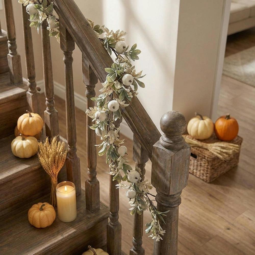 Garden Greatness Textured White Pumpkin Decorative Garland