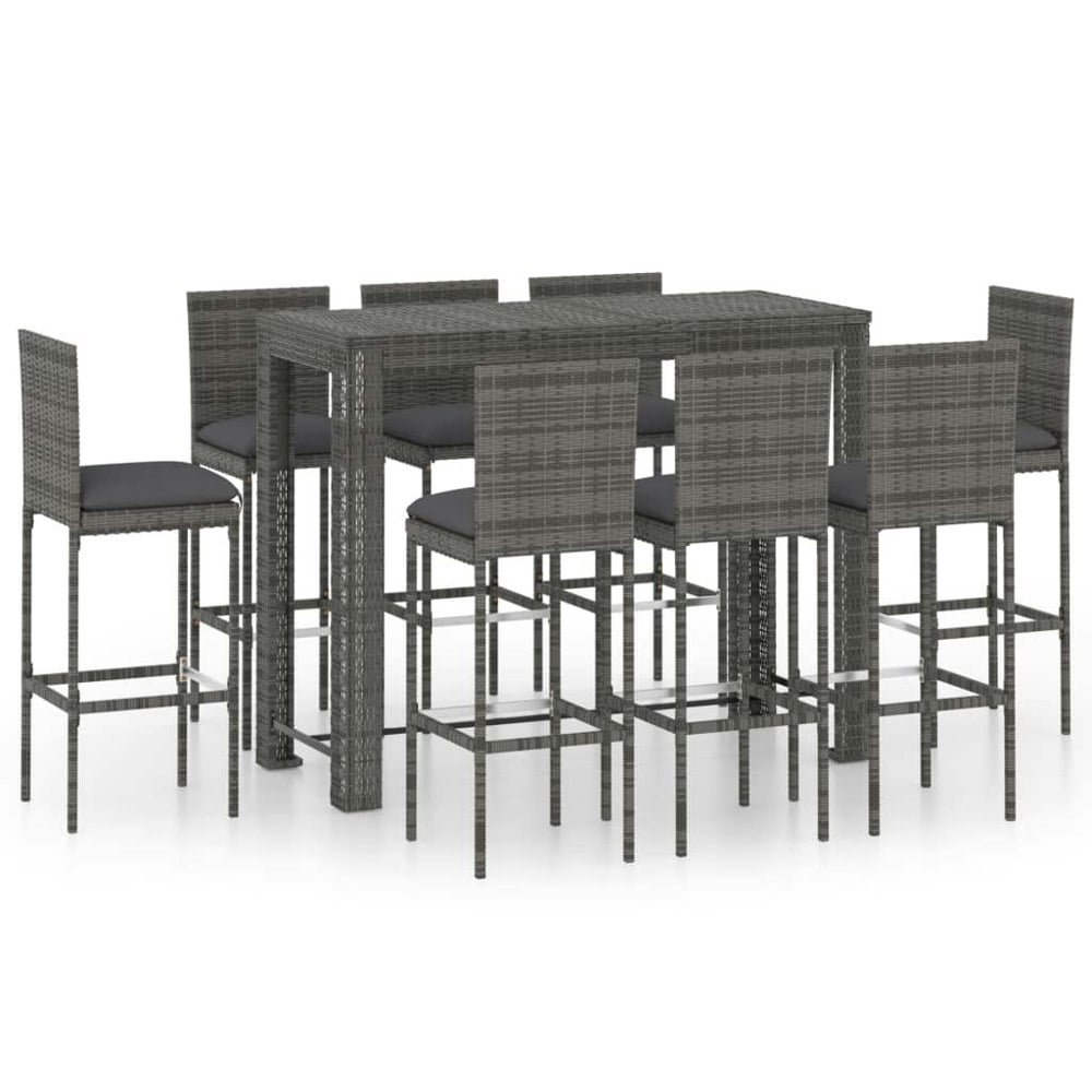 Berkfield 9 Piece Garden Bar Set with Cushions Poly Rattan Grey