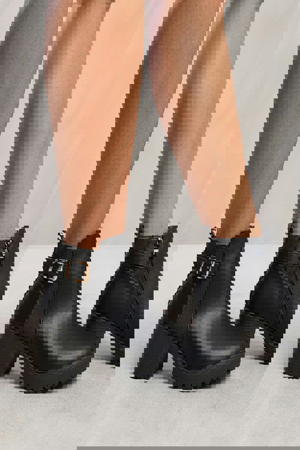 Where's That From Arleth Mid Block Heel With Buckle Detail Stretch Ankle Boots in Black