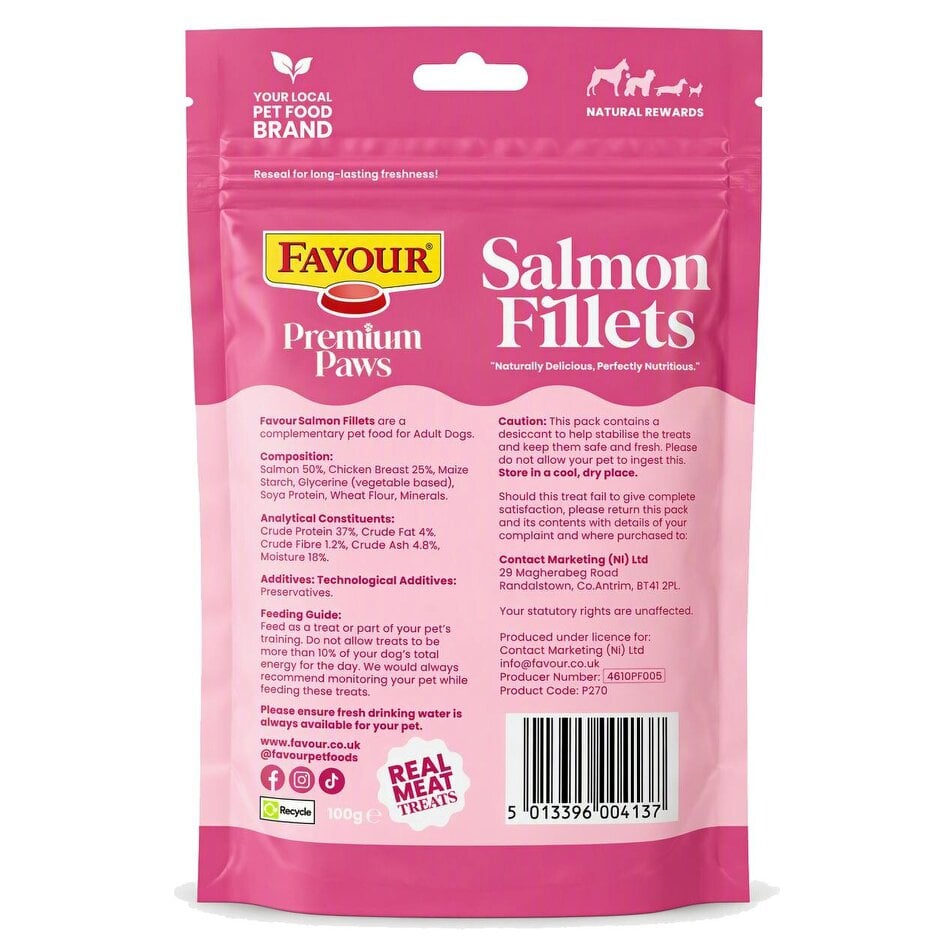 Favour Premium Paws Salmon Fillets Dog Treats 100g