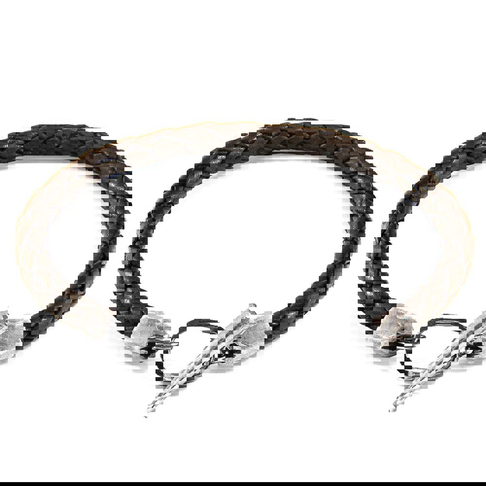 Anchor & Crew Cacao Brown Jura Silver and Braided Leather Bracelet