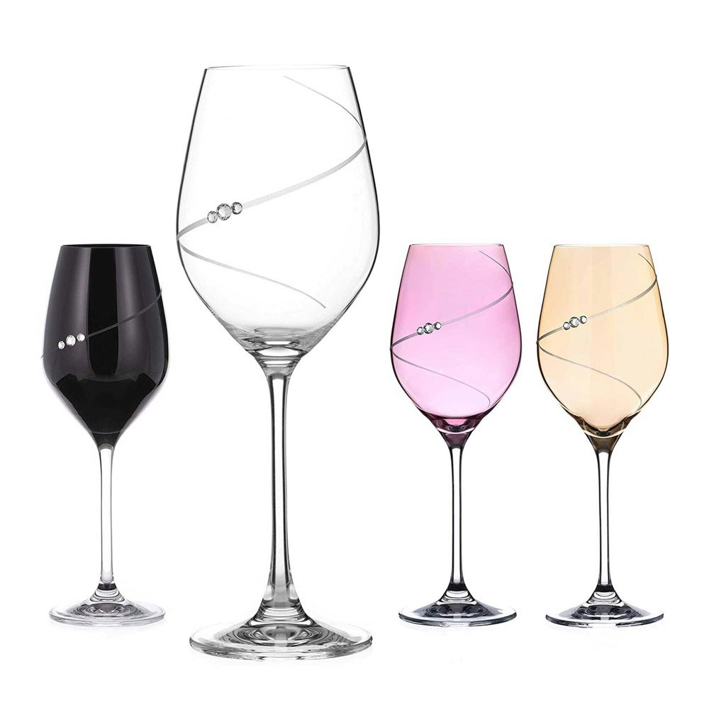 Diamante Coloured Silhouette Wine Glasses Adorned with Swarovski Crystals - Set of 4