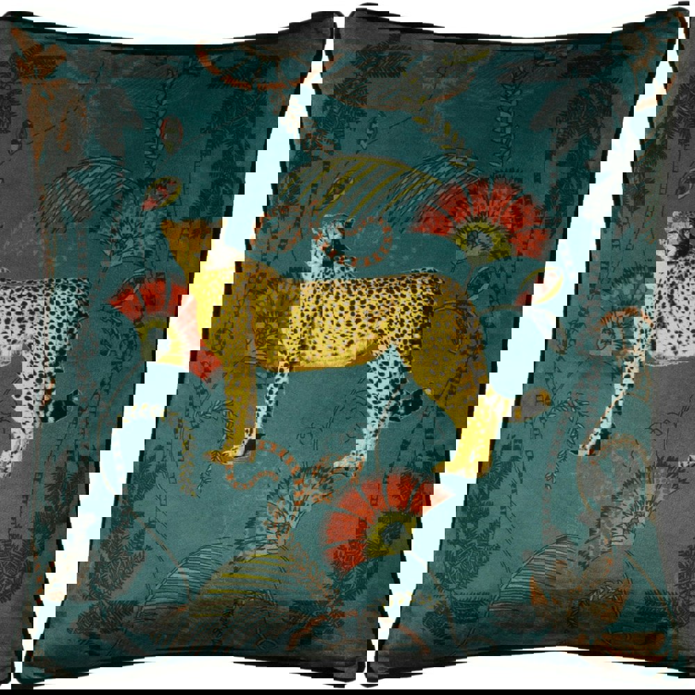 Paoletti Tropica Cheetah Cushion Cover - Teal/Green/Gold