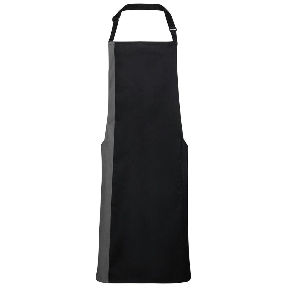 Premier Contrast Bibbed Full Apron - Black/Dark Grey - One Size - Black/Dark Grey - 65% Polyester/35% Cotton