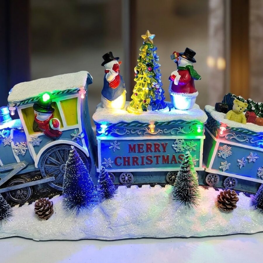 Garden Greatness Animated LED Snowman Christmas Train Ornament