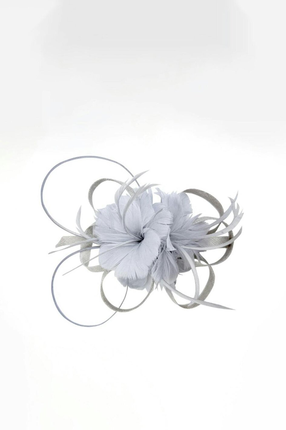 SVNX Floral Feather Fascinator with Loops in Light Grey