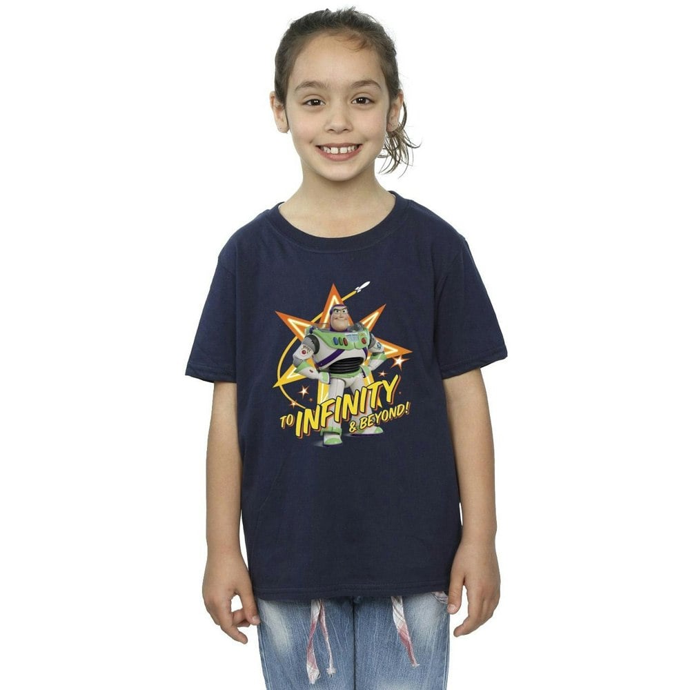 Disney Girls Toy Story Buzz To Infinity Cotton T-Shirt - Navy Blue